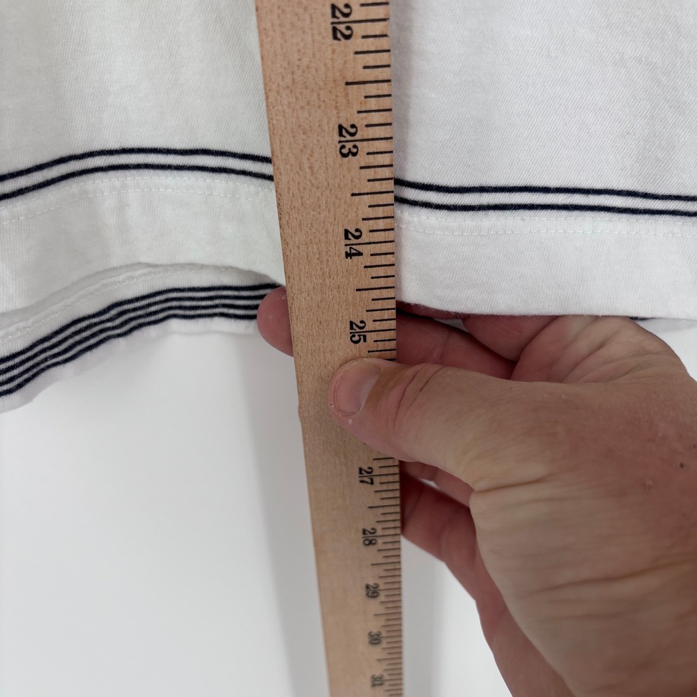 Billy Reid Polo Shirt Mens Medium White Navy Striped Cotton Pocket Cropped Fit - Picture 5 of 10